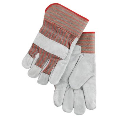 MCR Safety Industrial Standard Shoulder Split Gloves, Large, Leather, Red and Gray Fabric, 1200S