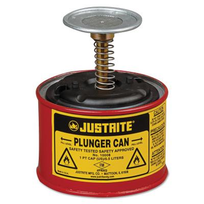 Justrite Plunger Cans, Hazardous Liquid Storage Can, 1 pt, Red, 10008