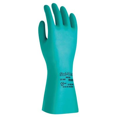 Ansell Solvex Nitrile Gloves, Gauntlet Cuff, Unlined, 22 mil, 18 in, Size 8, Green, 102944