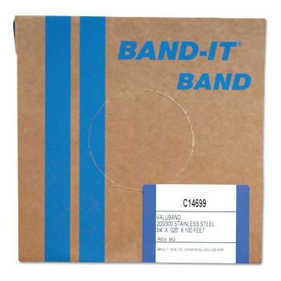 Band-It?? Valuband Bands, 3/4 in x 100 ft, 0.025 in Thick, Stainless Steel, C14699