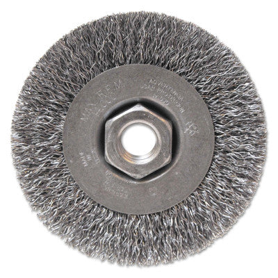 ORS Nasco Light Duty Crimped Wheel Brushes, 4 D x 1/2 W, 0.014 Carbon Steel, 5/8" - 11 UNC, BW-450