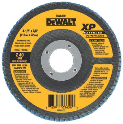 DeWalt® XP™ Ext Perf Flap Disc, 4-1/2 in, 40 Grit, 7/8 in Arbor, 13,300 RPM, T27, DW8250