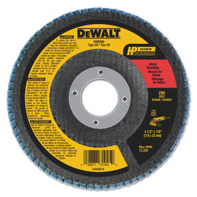 DeWalt® High Perf T29 Flap Disc, 4-1/2 in, 80 Grit, 7/8 in Arbor, 13,300 RPM, DW8309