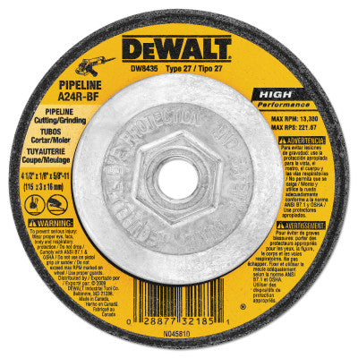 DeWalt® Type 27 HP Metal Grinding Wheel, 4-1/2 in dia, 5/8 in to 11, 13,300 RPM, DW8435