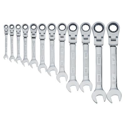 DeWalt® 12 Piece Flex Head Ratcheting Wrench Sets, 5/16 in to 1 in, DWMT19231