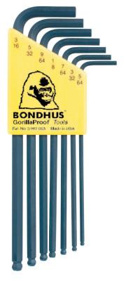 Bondhus® Balldriver L-Wrench Key Sets, 7 per holder, Hex Ball Tip, Inch, 10945