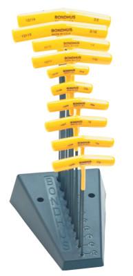 Bondhus® Balldriver T-Handle Hex Key Sets, 10 per stand, Hex Ball Tip, Inch, 13190