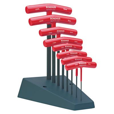 Bondhus® T-Handle Hex Tool Sets, 8 per stand, Hex Tip, Metric, 13389