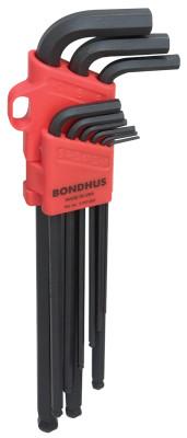 Bondhus?? Balldriver L-Wrench Key Sets, 9 per holder, Hex Ball Tip, Metric, Extra Long, 16099