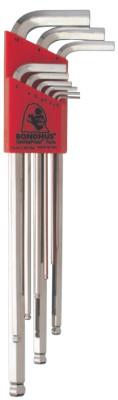 Bondhus® Balldriver L-Wrench Key Sets, 9 per holder, Hex Ball Tip, Metric, Chrome, 17099