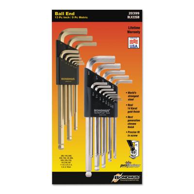 Bondhus?? GoldGuard/BriteGuard L-Wrench Hex Key Sets, 22 per set, Ball Tip, Inch/Metric, 20399