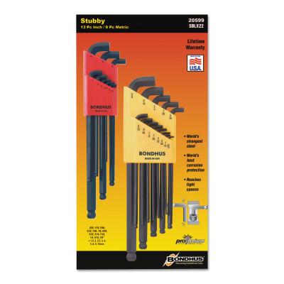 Bondhus® Balldriver Stubby L-Wrench Key Sets, 22 per set, Hex Ball Tip, Inch/Metric, 20599
