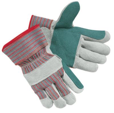 MCR Safety Industrial Standard Shoulder Split Gloves, Large, Leather, Gray w/Red Stripes, 1211J