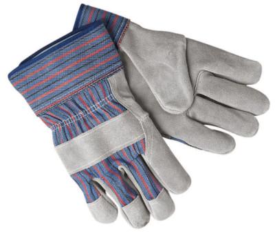 MCR Safety Select Shoulder Split Cow Gloves, Large, B Select Cowhide, Blue w/Red Stripes, 1311