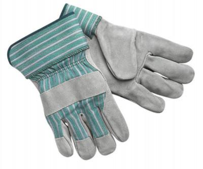 MCR Safety Select Shoulder Split Cow Gloves, L, C Select Cowhide, Grn Fabric w/Pnk Stripes, 1350