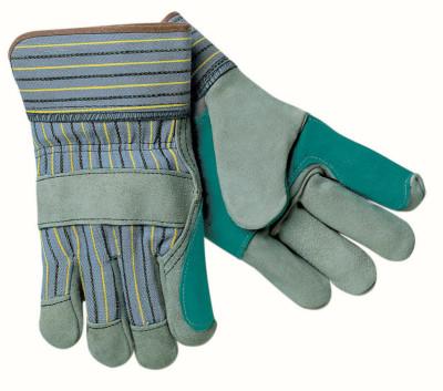 MCR Safety Select Split Cow Gloves, Large, Blue Fabric w/Yellow Stripes, 1411A