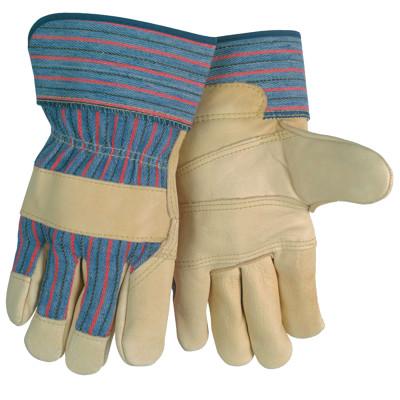 MCR Safety Grain Leather Palm Gloves, Large, Blue/Red/Black Striped Fabric;Beige Leather, 1931l