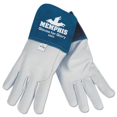 MCR Safety Goat Mig/Tig Welders Gloves, Premium Grade Grain Goatskin, Large, White/Blue, 4850L