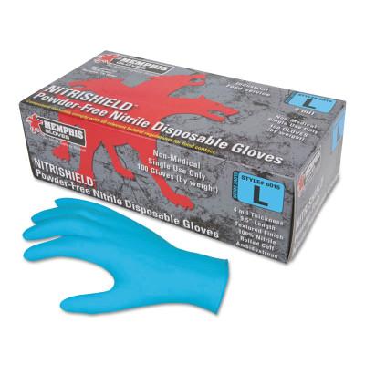 MCR Safety Nitrile Disposable Gloves, NitriShield™, Rolled Cuff, Unlined, X-Large, Blue, 4 mil Thick, Powder Free, 6015XL