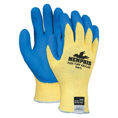 MCR Safety Flex Tuff Latex Dipped Gloves, Large, Blue/White/Yellow, 9687L