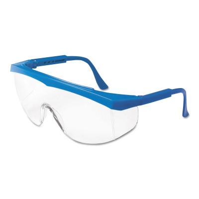 MCR Safety Stratos Spectacles, Clear Lens, Polycarbonate, Scratch-Resistant, Blue Frame, SS120