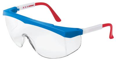 MCR Safety Stratos Spectacles, Clear Lens, Scratch-Resistant, Blue/Red/White Frame, Nylon, SS130