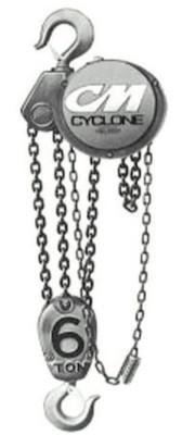 CM Columbus McKinnon Cyclone Hand Chain Hoist, 6 Tons Capacity, 8 ft Lifting Height, 3 Falls, 90 lbf, 4630