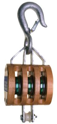 Apex Tool Group Manila Rope Regular Wood Shell Blocks, 3 Wheels, 1,800 lb, 1/2 in Cable, 7208536