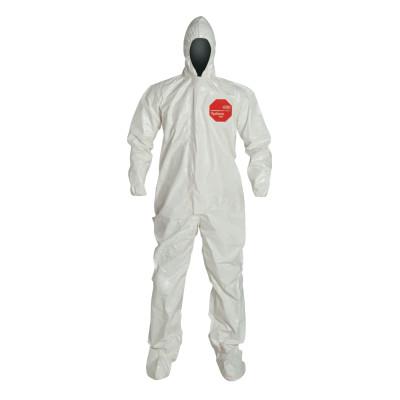 DuPont™ Tychem SL Coveralls w/attacheD/Socks, White, L, w/Hood/Boots, Elastic Cuff, SL122T-L