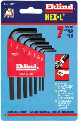 Eklind?? Tool Hex-L Key Set, 7 per holder, Hex Tip, Inch, Short Arm, 10107