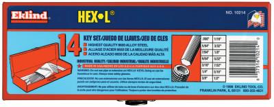 Eklind® Tool Hex-L Key Set, 14 per set, Hex Tip, Inch, Long Arm, 10214
