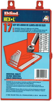 Eklind?? Tool Hex-L?? Key Set, 17 per set, Hex Tip, Inch, 10217