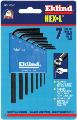 Eklind® Tool Hex-L Key Set, 7 per holder, Hex Tip, Metric, Short Arm, 10507