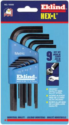 Eklind® Tool Hex-L Key Set, 9 per holder, Hex Tip, Metric, Short Arm, 10509