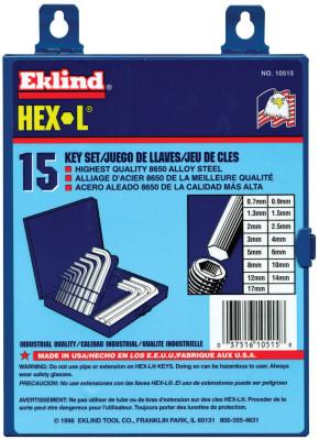 Eklind?? Tool Hex-L?? Key Set, 15 per set, Hex Tip, Metric, 10515