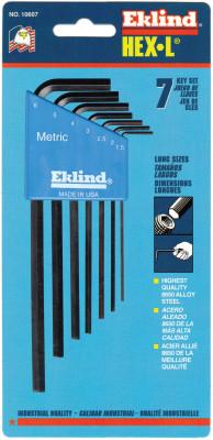 Eklind® Tool Hex-L Key Set, 7 per holder, Hex Tip, Metric, Long Arm, 10607