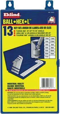 Eklind® Tool Ball-Hex-L Key Sets, 13 per box, Hex Ball Tip, Metric, 13613