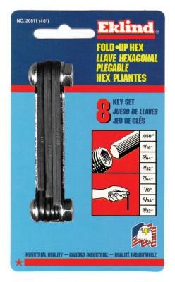Eklind® Tool Inch Fold-Up Hex Key Sets, 8 per fold-up, Hex Tip, Inch, Short, 20811