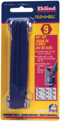 Eklind?? Tool Ball-End Fold-Up Key Sets, 9 per fold-up, Hex Ball Tip, Inch, 20919