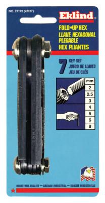 Eklind?? Tool Metric Fold-Up Hex Key Sets, 7 per fold-up, Hex Tip, Metric, 4 1/4 in Handle, 21172
