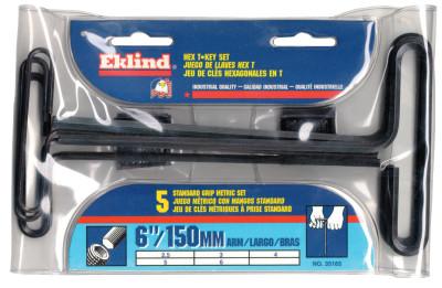 Eklind® Tool Standard Grip Metric Hex T-Key Sets, 5 per pouch, Hex Tip, Metric, 6 in Handle, 35165