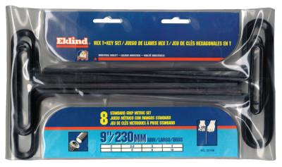 Eklind?? Tool Standard Grip Metric Hex T-Key Sets, 8 per pouch, Hex Tip, Metric, 9 in Handle, 35198