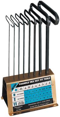 Eklind® Tool Standard Grip Metric Hex T-Key Sets, 8 per stand, Hex Tip, Metric, 9 in Handle, 36198