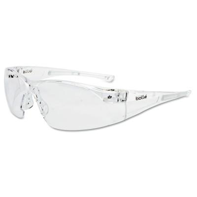 Bolle Rush Series Safety Glasses, Clear Lens, Anti-Fog, Anti-Scratch, Clear Frame, TPR, 40070