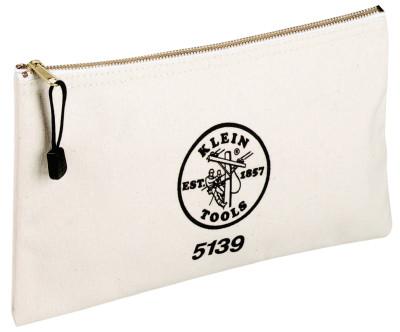 Klein Tools Zipper Bag, 1 Compartment, 12 in X 7 1/2 in, Canvas, White, 5139