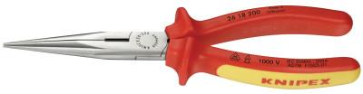 Knipex Long Nose Pliers with Cutters, Straight, Vanadium Steel, 8 in, 2618200US