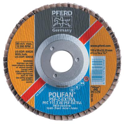 Pferd POLIFAN PSF-EXTRA Flap Discs, 7 in, 36 Grit, 5/8 in-11 Arbor, 8,600 rpm, 60506