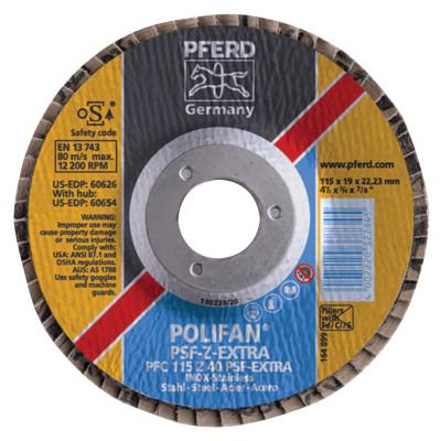 Pferd POLIFAN PSF-EXTRA Flap Discs, 4 1/2 in, 80 Grit, 7/8 in Arbor, 13,300 rpm, 60629