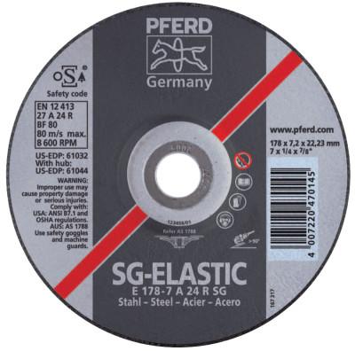 Pferd Type 27 SG Depressed Center Grinding Wheel, 7 Dia, 1/4 Thick, 5/8 Arbor, 24 Grit, Grade R, 61044