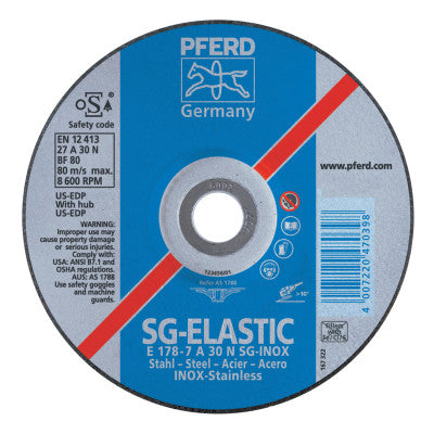 Pferd Premium SG-INOX Wheel,4 in Dia, 1/4 in Thick, 5/8 Arbor, 30 Grit, Alum Oxide, 61103